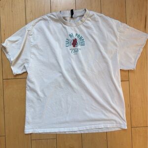 H&M Off-White Graphic Tee with Teal Logo